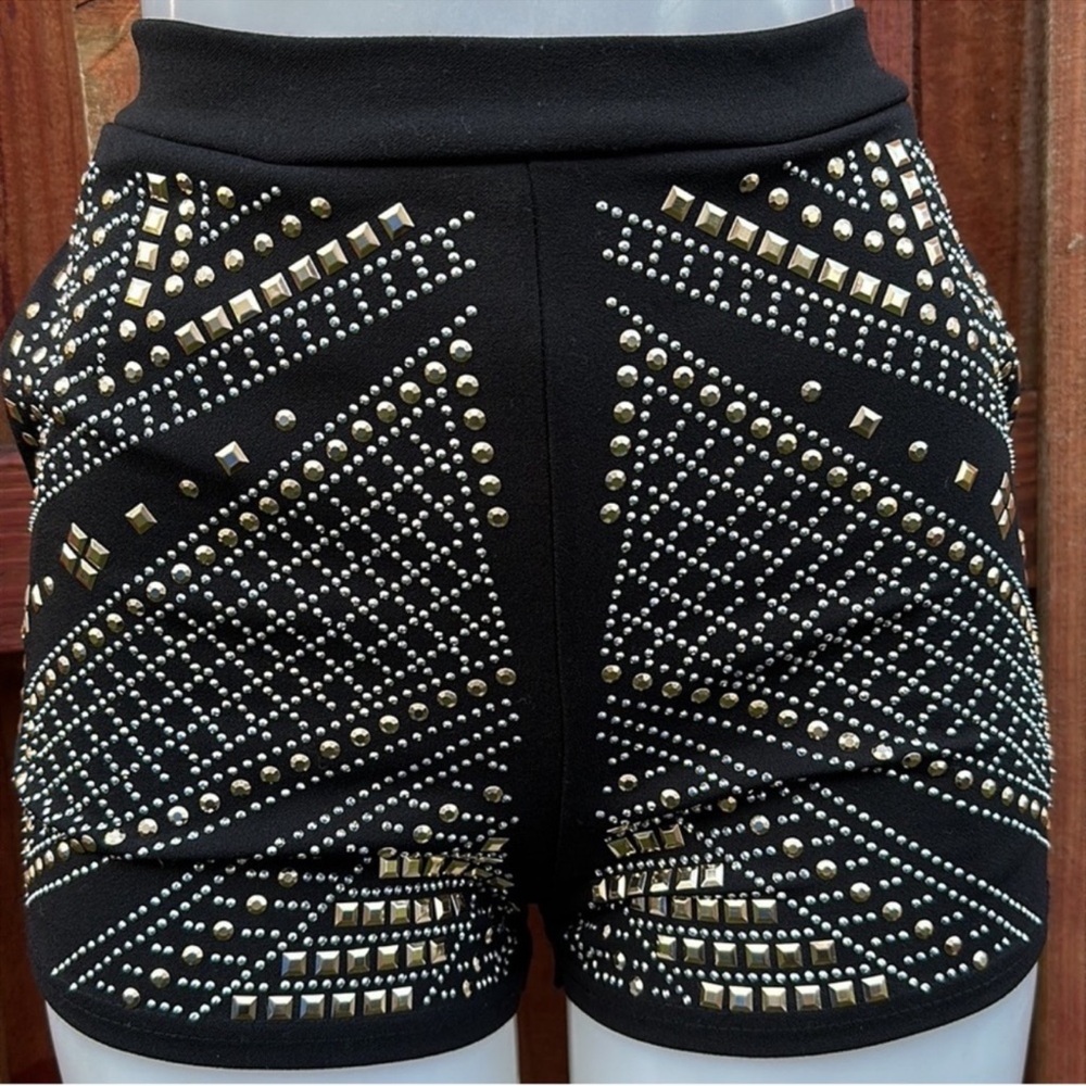 A'GACI Heavy Studded Rhinestone Shorts High Waist Black Festival Women's Size S